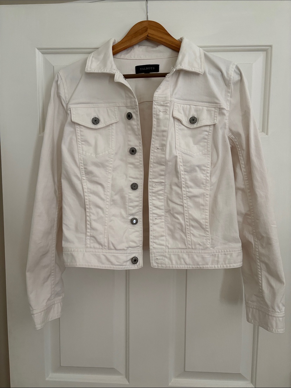 Talbots White Cotton Denim Jacket with Button Front